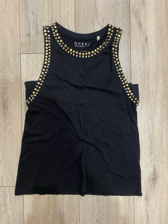 Guess Tops - Guess Black Tank Top with Gold Stud Trim